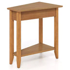Table d'appoint irrégulière à 2 niveaux – Table de chevet étroite pour canapé avec étagère de rangement, Noyer