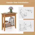 Table d'appoint irrégulière à 2 niveaux – Table de chevet étroite pour canapé avec étagère de rangement, Noyer
