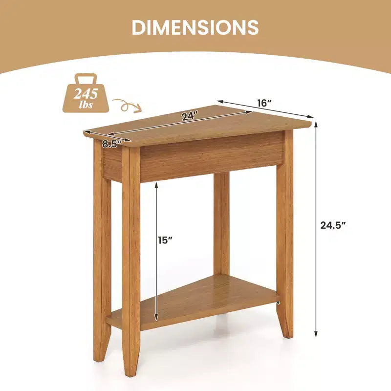 Table d'appoint irrégulière à 2 niveaux – Table de chevet étroite pour canapé avec étagère de rangement, Noyer