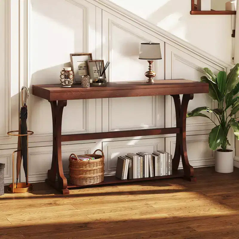 Console étroite – Table d'appoint vintage avec étagère de rangement ouverte