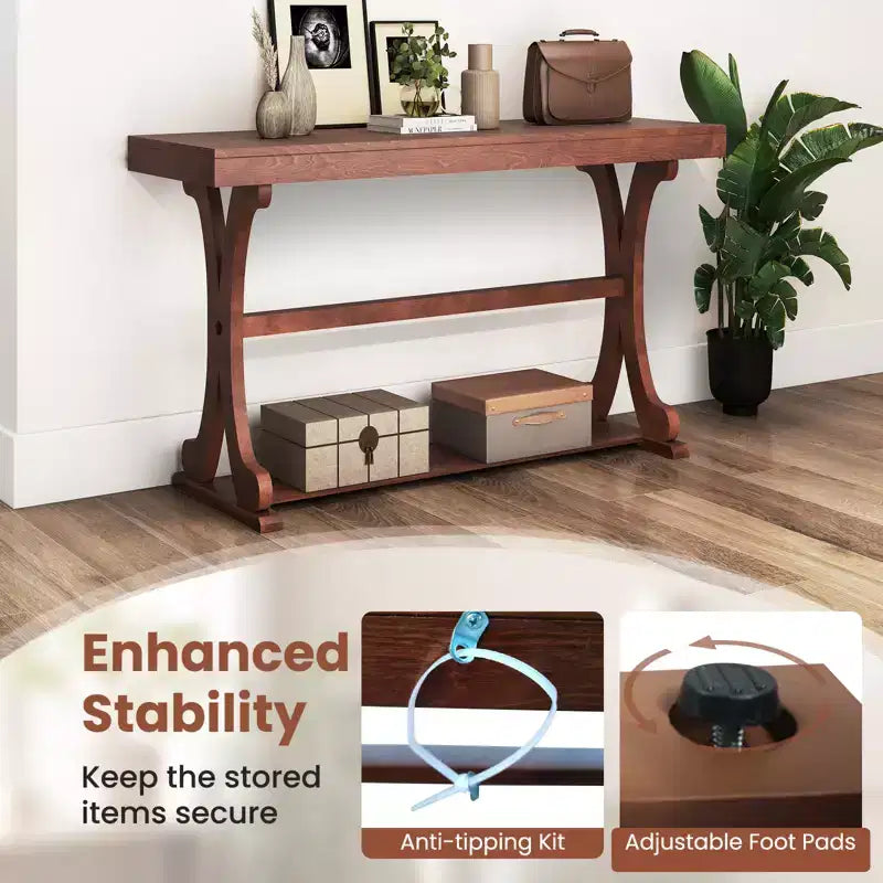 Console étroite – Table d'appoint vintage avec étagère de rangement ouverte
