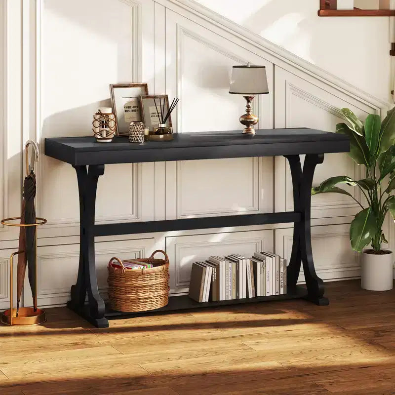 Console étroite – Table d'appoint vintage avec étagère de rangement ouverte