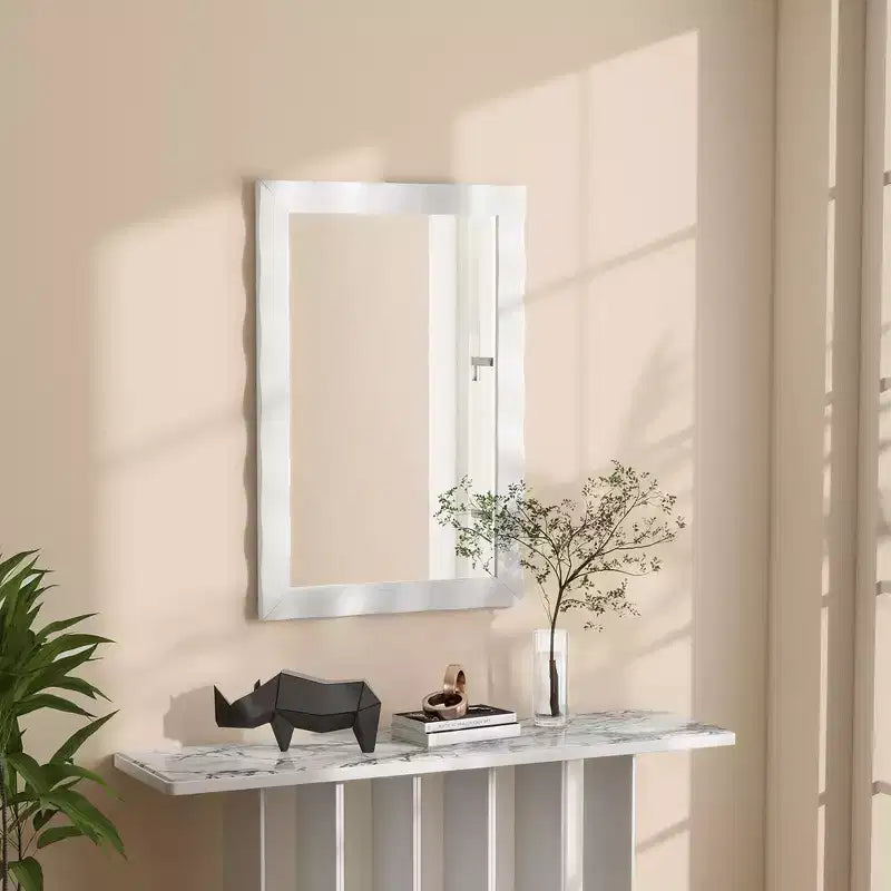 Miroir mural de ferme 42" × 28" – Cadre en bois d'hévéa massif, style rustique