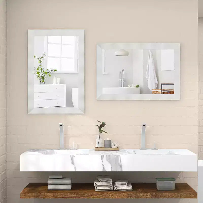 Miroir mural de ferme 42" × 28" – Cadre en bois d'hévéa massif, style rustique