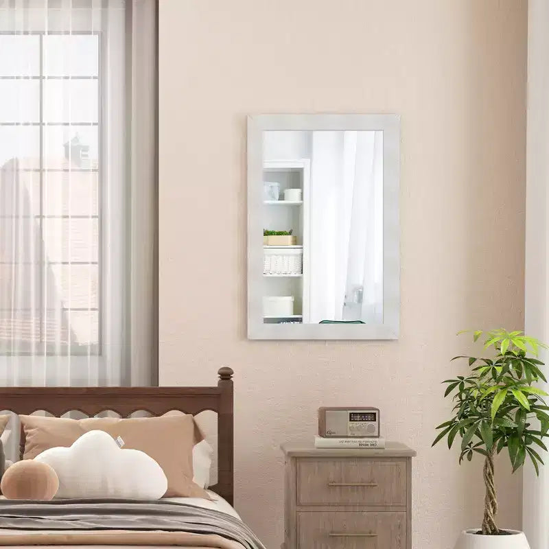 Miroir mural de ferme 42" × 28" – Cadre en bois d'hévéa massif, style rustique