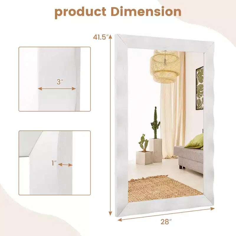 Miroir mural de ferme 42" × 28" – Cadre en bois d'hévéa massif, style rustique