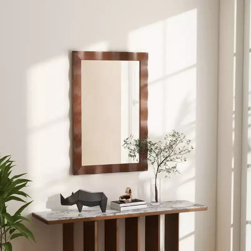 Miroir mural de ferme 42" × 28" – Cadre en bois d'hévéa massif, style rustique