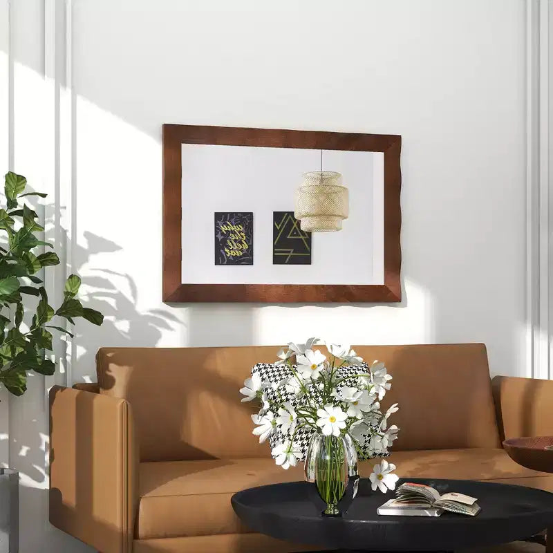 Miroir mural de ferme 42" × 28" – Cadre en bois d'hévéa massif, style rustique