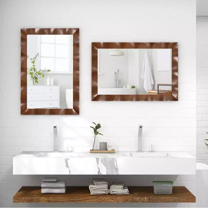 Miroir mural de ferme 42" × 28" – Cadre en bois d'hévéa massif, style rustique