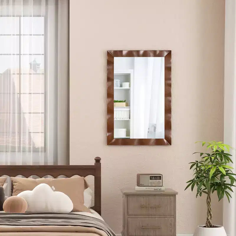 Miroir mural de ferme 42" × 28" – Cadre en bois d'hévéa massif, style rustique