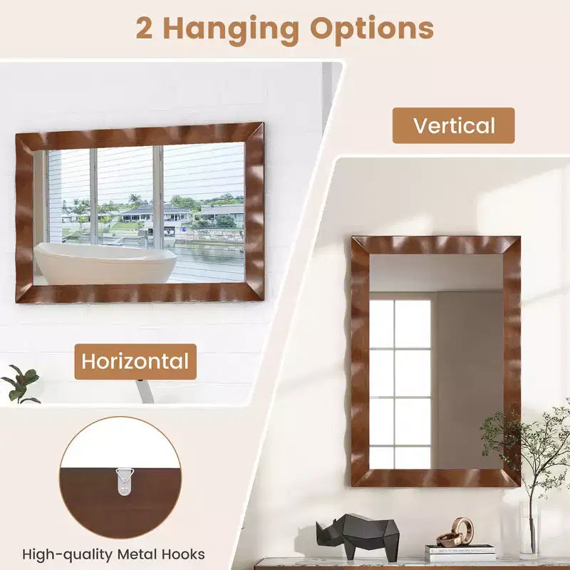 Miroir mural de ferme 42" × 28" – Cadre en bois d'hévéa massif, style rustique