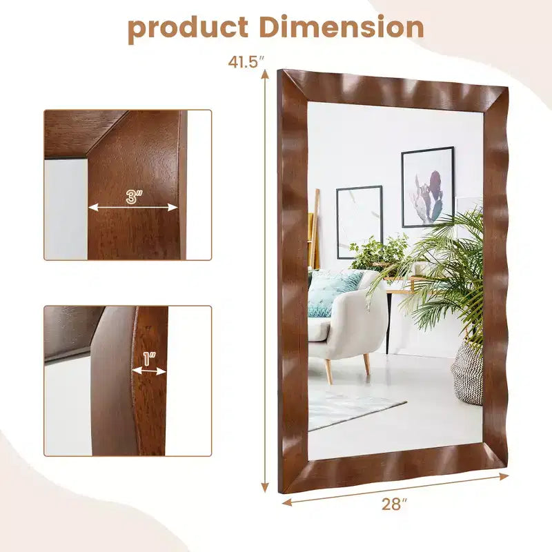 Miroir mural de ferme 42" × 28" – Cadre en bois d'hévéa massif, style rustique
