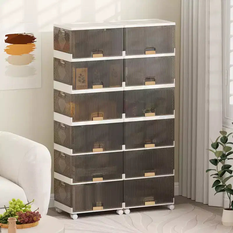 Boîtes de rangement empilables 6 cubes – Boîtes à chaussures pliables avec roulettes détachables