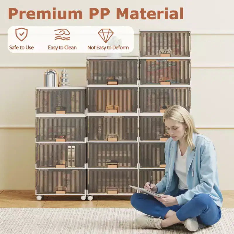 Boîtes de rangement empilables 6 cubes – Boîtes à chaussures pliables avec roulettes détachables