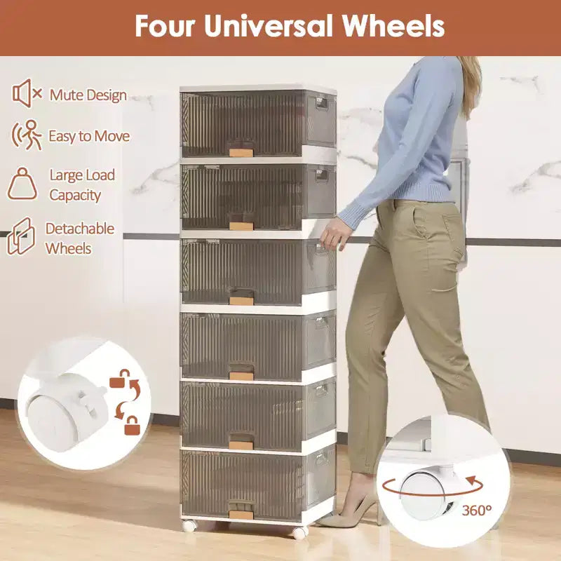 Boîtes de rangement empilables 6 cubes – Boîtes à chaussures pliables avec roulettes détachables