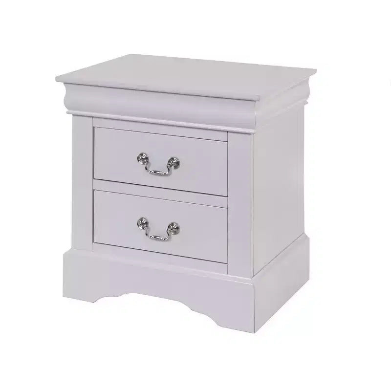Royal Hampton 24 Inch Modern Classic Nightstand, 2 Drawers, Drop Handles, Wood, White