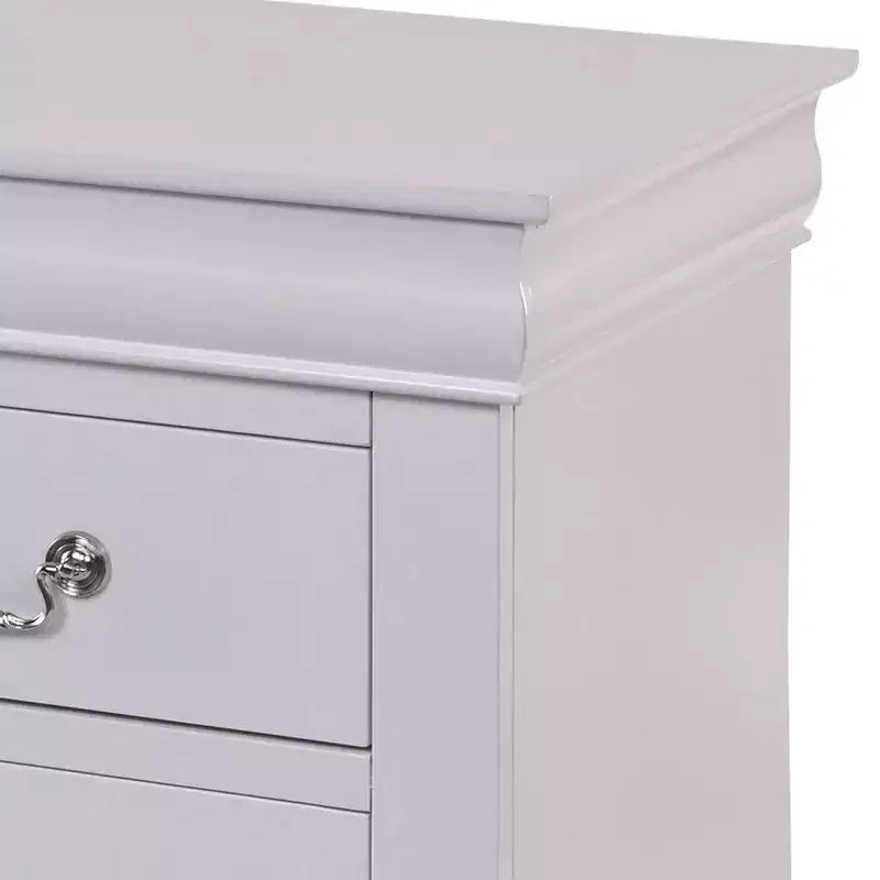 Table de chevet moderne classique de 60 cm – 2 tiroirs, poignées tombantes, bois massif, blanc