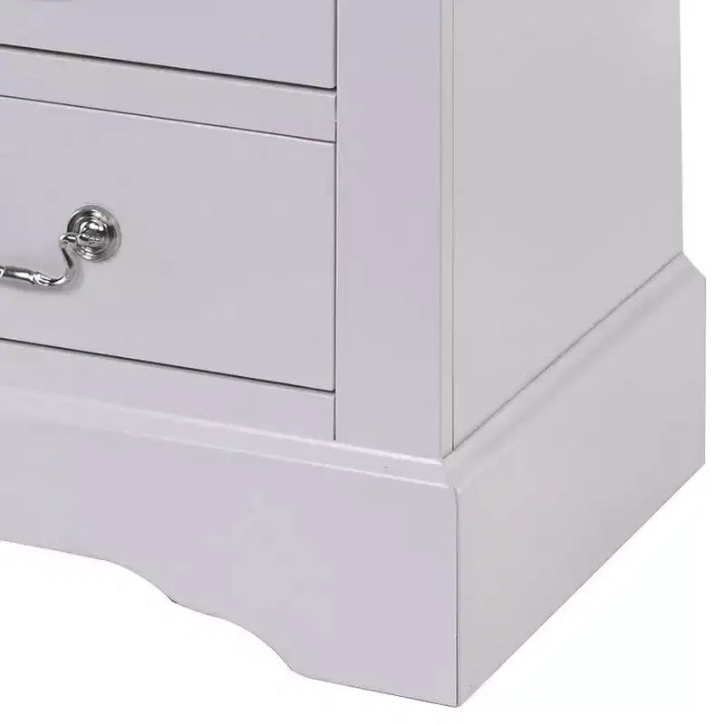 Table de chevet moderne classique de 60 cm – 2 tiroirs, poignées tombantes, bois massif, blanc