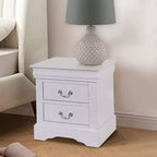 Table de chevet moderne classique de 60 cm – 2 tiroirs, poignées tombantes, bois massif, blanc