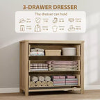 Commode à 3 tiroirs en rotin naturel - Meuble de rangement autoportant avec dispositif anti-basculement, tiroirs extra-profonds pour chambre à coucher, chambre d'enfant, salon, bureau
