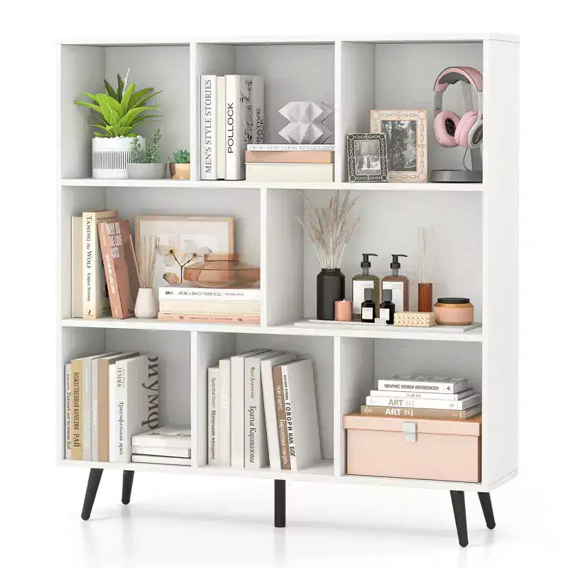 Costway 8 Cube Bookcase 3-Tier Modern Storage Organizer w/ 5 Metal Legs Bookshelves