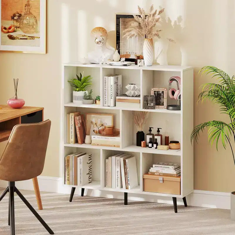 Étagère à 8 cubes – Organisateur de rangement moderne à 3 niveaux avec 5 pieds en métal