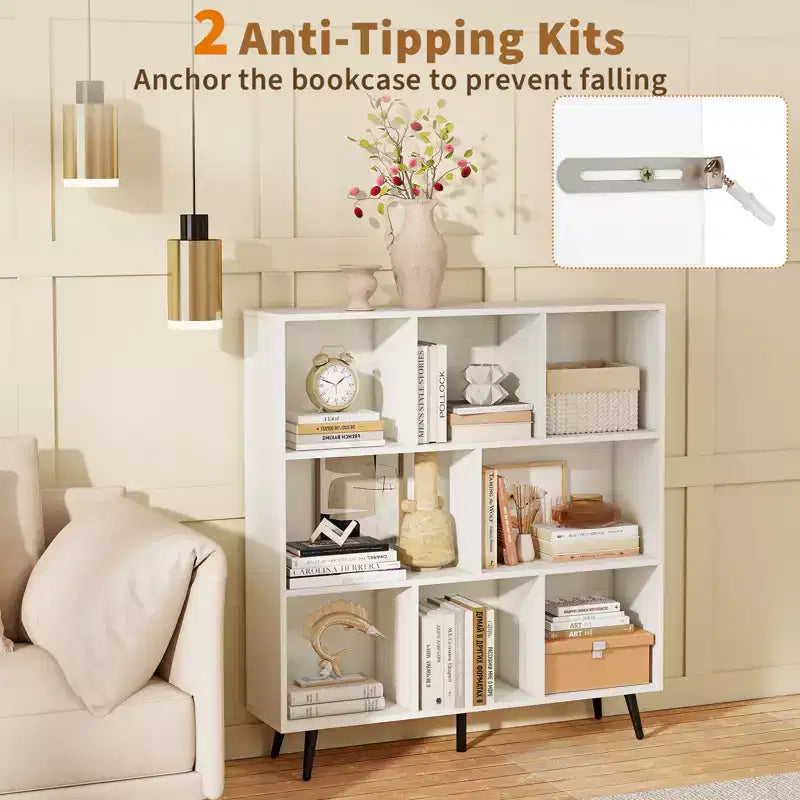 Étagère à 8 cubes – Organisateur de rangement moderne à 3 niveaux avec 5 pieds en métal