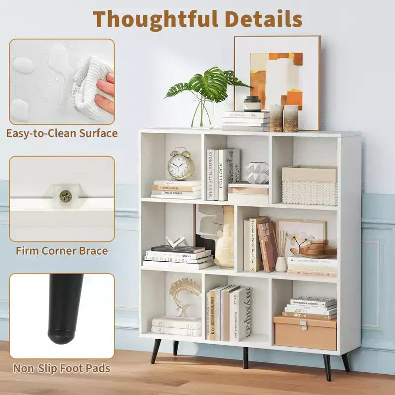 Étagère à 8 cubes – Organisateur de rangement moderne à 3 niveaux avec 5 pieds en métal