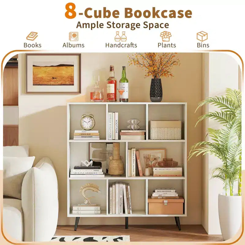 Étagère à 8 cubes – Organisateur de rangement moderne à 3 niveaux avec 5 pieds en métal