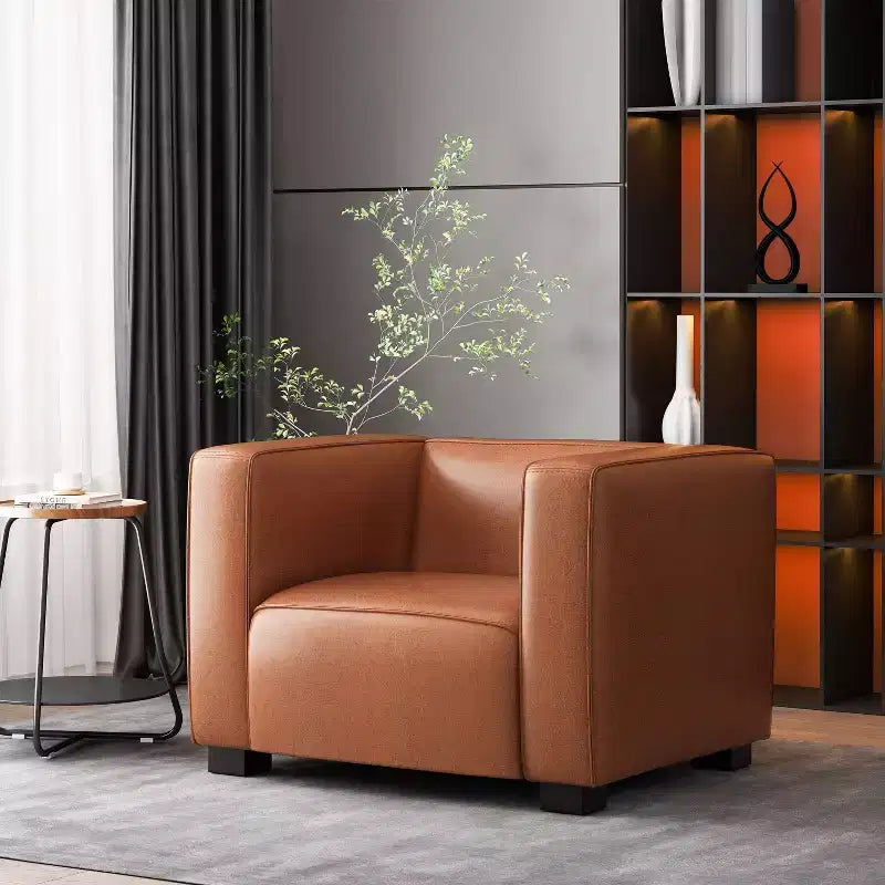Goyette Contemporary Faux Leather Club Chair: Refined Tuxedo, Birch Wood - Christopher Knight Home