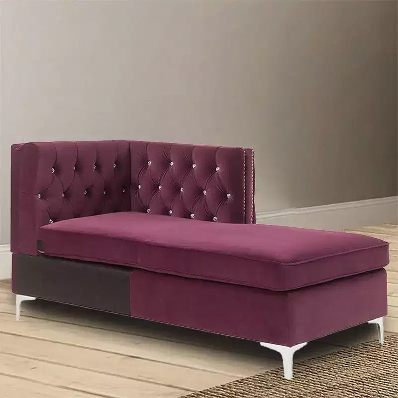 Chaise longue 34" – Velours bordeaux avec cloutage, cadre en bois, aucun assemblage requis