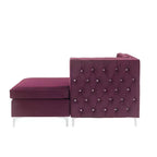 Chaise longue 34" – Velours bordeaux avec cloutage, cadre en bois, aucun assemblage requis