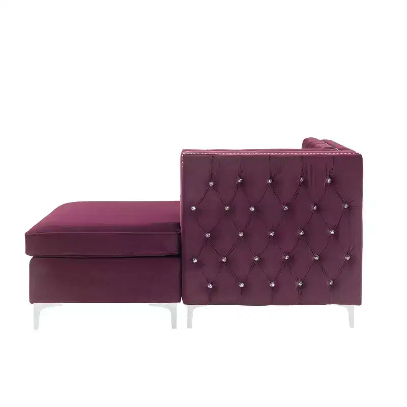Chaise longue 34" – Velours bordeaux avec cloutage, cadre en bois, aucun assemblage requis