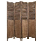 Rancho Shutter 4 Panel Room Divider with Folding Screen Room Partition Paulownia Wood Brown - Proman Products: Wall Separator, No Assembly Required