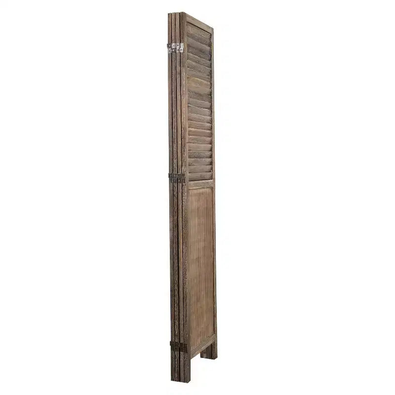 Paravent pliable à 4 panneaux – Bois de paulownia, Lattes persiennes, Finition rustique, Aucun assemblage requis