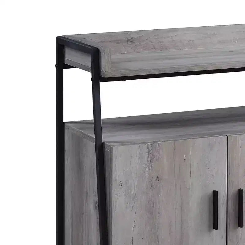 Meuble TV industriel de 52 po – Chêne gris et noir, 4 portes, étagère ouverte, convient aux téléviseurs jusqu'à 50 po