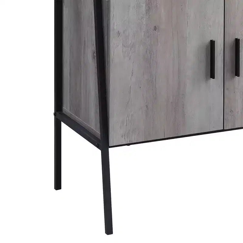 Meuble TV industriel de 52 po – Chêne gris et noir, 4 portes, étagère ouverte, convient aux téléviseurs jusqu'à 50 po