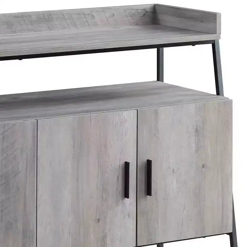 Meuble TV industriel de 52 po – Chêne gris et noir, 4 portes, étagère ouverte, convient aux téléviseurs jusqu'à 50 po