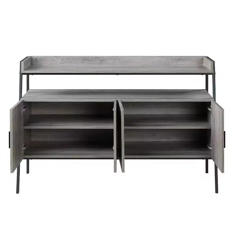 Meuble TV industriel de 52 po – Chêne gris et noir, 4 portes, étagère ouverte, convient aux téléviseurs jusqu'à 50 po