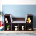 Étagère de rangement 6 cases pour enfants avec coussin de coin lecture – Marron, capacité de 50 kg