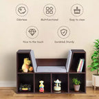 Étagère de rangement 6 cases pour enfants avec coussin de coin lecture – Marron, capacité de 50 kg