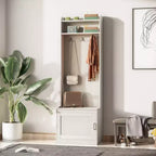 Porte-manteau rustique avec banc de rangement pour chaussures – Patère, 6 crochets, étagères de rangement
