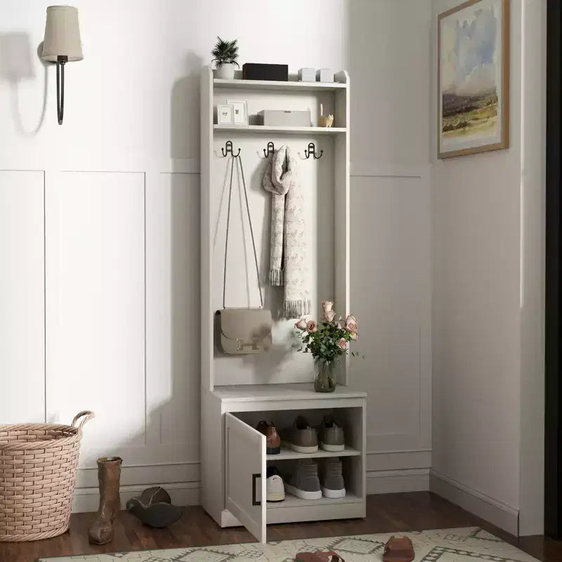 Porte-manteau rustique avec banc de rangement pour chaussures – Patère, 6 crochets, étagères de rangement