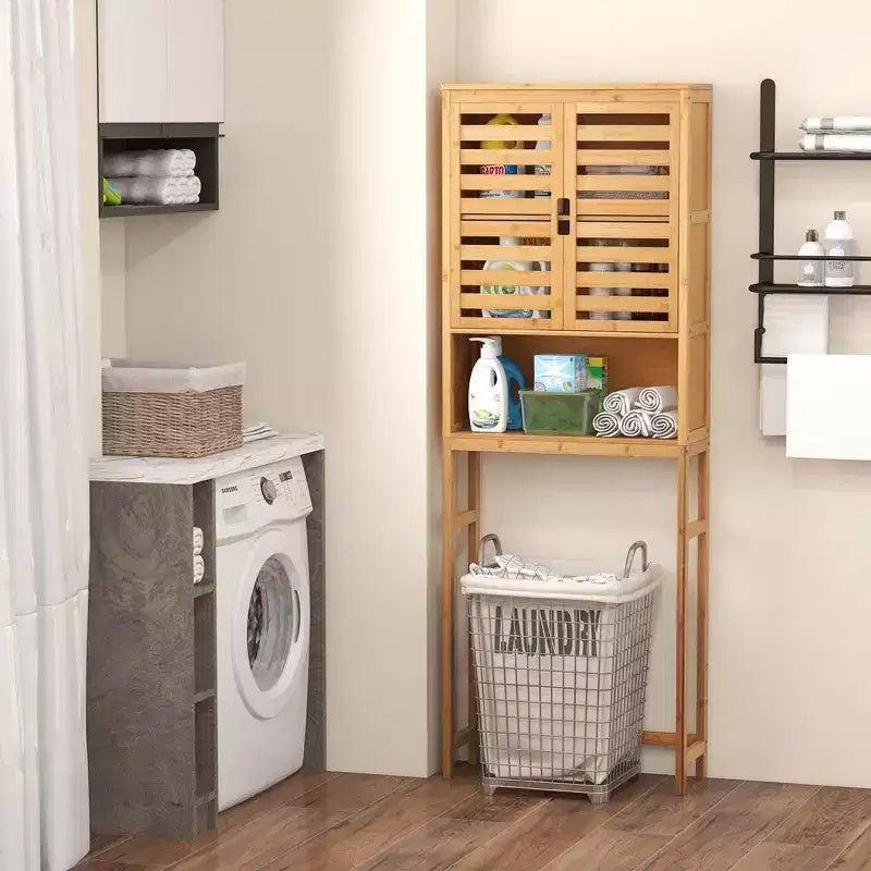 Meuble de rangement en bambou au-dessus des toilettes – Étagère haute de salle de bain, gain de place