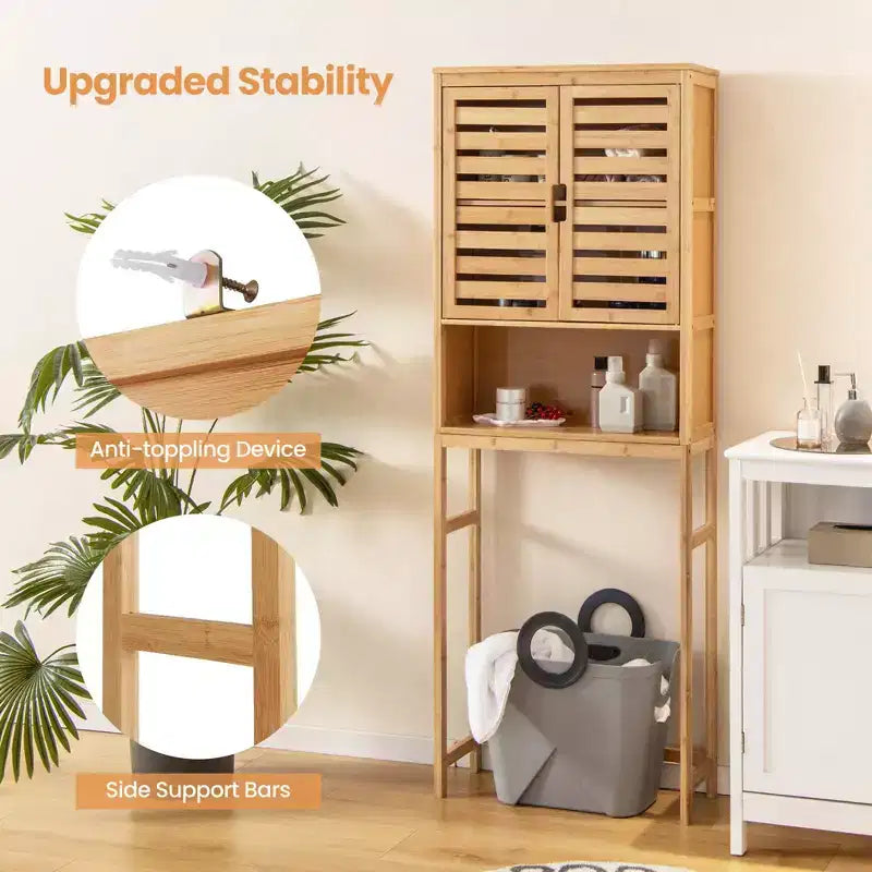 Meuble de rangement en bambou au-dessus des toilettes – Étagère haute de salle de bain, gain de place