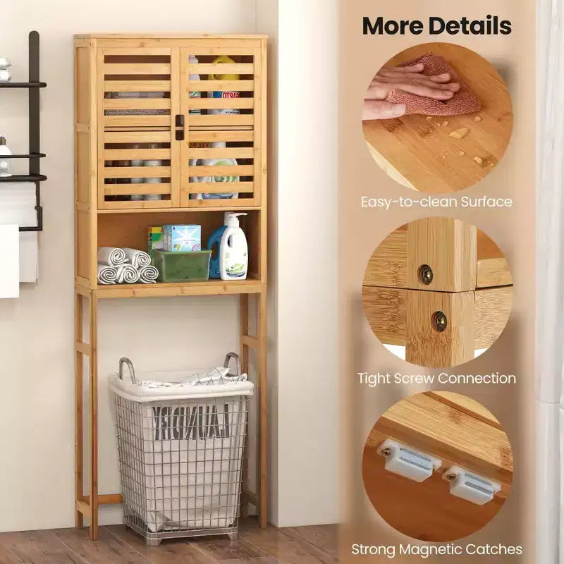 Meuble de rangement en bambou au-dessus des toilettes – Étagère haute de salle de bain, gain de place