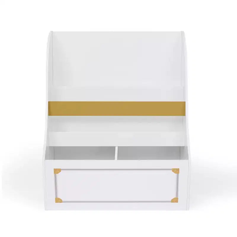Bibliothèque pour enfants en bois avec bacs de rangement – Blanc et or, 2 étagères, 3 ans et +