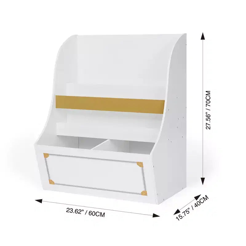 Bibliothèque pour enfants en bois avec bacs de rangement – Blanc et or, 2 étagères, 3 ans et +