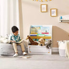 Bibliothèque pour enfants en bois avec bacs de rangement – Blanc et or, 2 étagères, 3 ans et +
