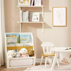 Bibliothèque pour enfants en bois avec bacs de rangement – Blanc et or, 2 étagères, 3 ans et +